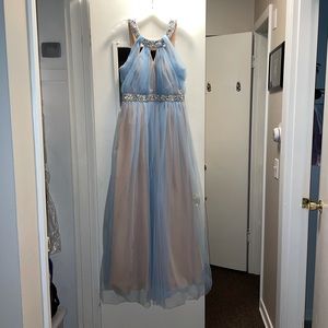 Nude & light blue evening dress